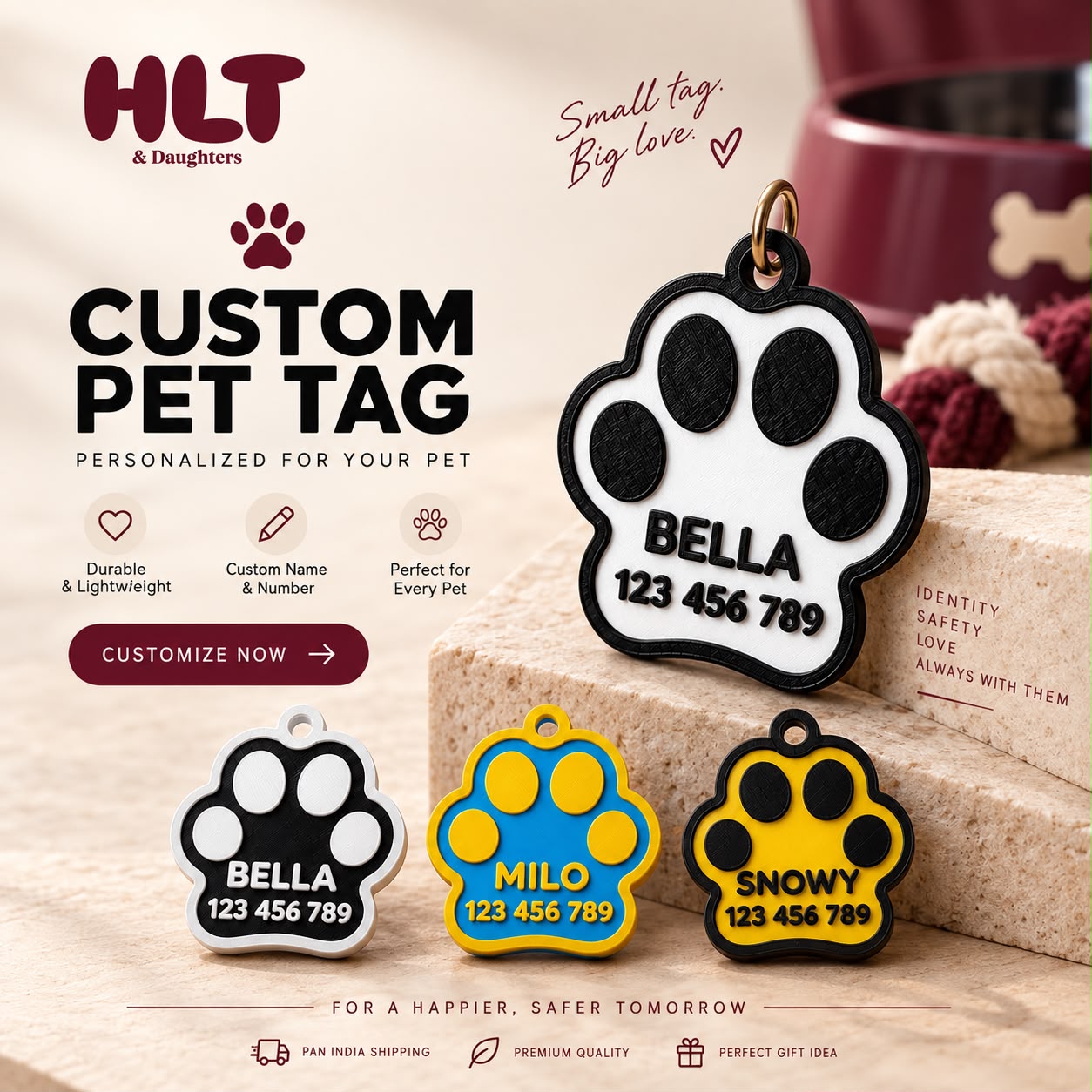 Custom Paw Pet ID Tag 1